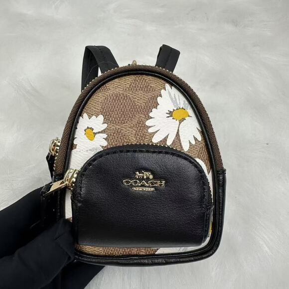Coach Mini Court Backpack Bag Charm In Signature Canvas With Floral Print NWT - Picture 2 of 8